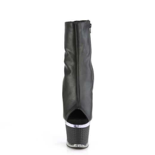 Image of Pleaser SPECTATOR-1012 Blk Faux Leather/Clr-Blk Matte 7 Inch Heel 3 Inch Textured PF Peep Toe Ankle Boot Side Zip