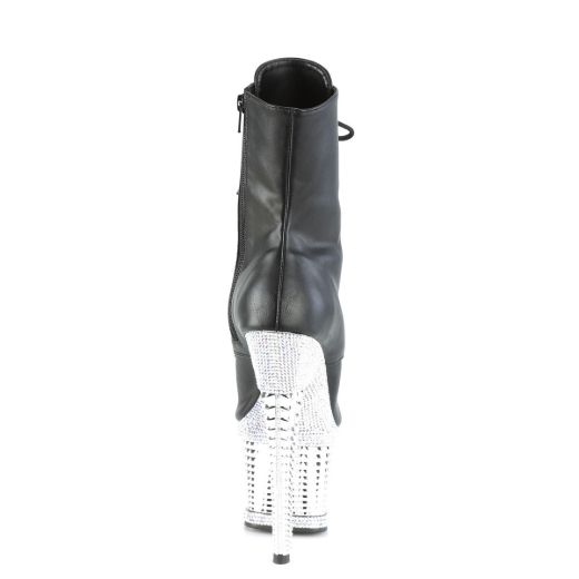 Image of Pleaser SPECTATOR-1021RS Blk Faux Leather/Slv RS-Chrome 7 Inch Heel 3 Inch Textured PF Peep Toe Ankle Boot Side Zip