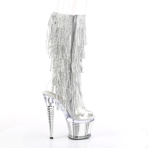 Image of Pleaser SPECTATOR-2017RSF Clr-Slv/Clr-Slv Chrome 7 Inch Heel 3 Inch Textured PF Open Toe/Heel Knee Boot Side Zip