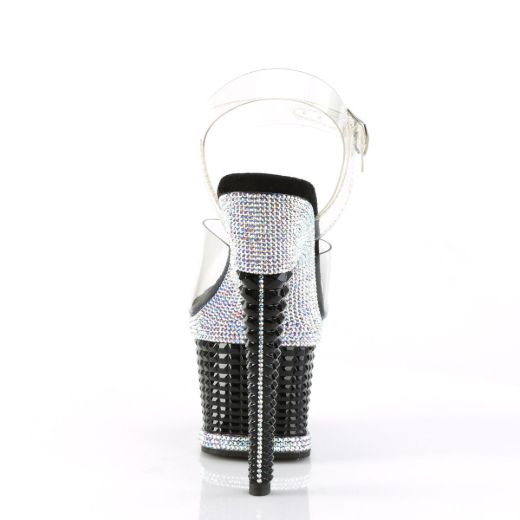 Image of Pleaser SPECTATOR-708RS Clr/Blk-RS 7 Inch Heel 3 Inch Textured PF Ankle Strap Sandal w/RS
