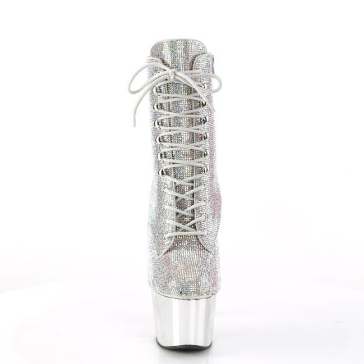 Image of Pleaser ADORE-1020CHRS Slv Multi RS/Slv Chrome 7 Inch Heel  2 3/4 Inch PF RS Embellished Ankle Boot Side Zip