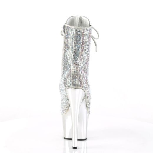 Image of Pleaser ADORE-1020CHRS Slv Multi RS/Slv Chrome 7 Inch Heel  2 3/4 Inch PF RS Embellished Ankle Boot Side Zip