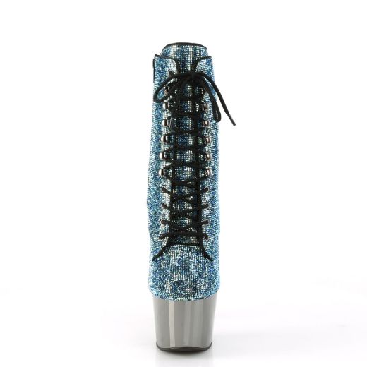 Image of Pleaser ADORE-1020CHRS Turquoise Multi RS/Pewter Chrome 7 Inch Heel  2 3/4 Inch PF RS Embellished Ankle Boot Side Zip