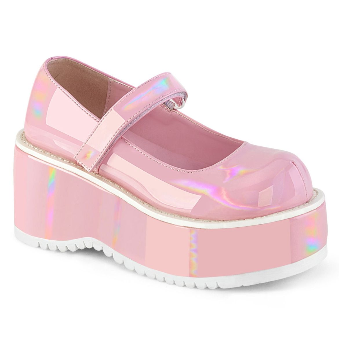 Image of Demonia DOLLIE-01 B. Pink Holo Pat 3 1/4 Inch Platform Maryjane