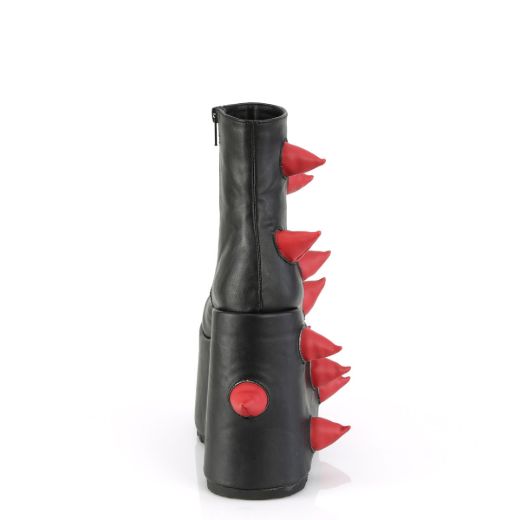 Image of Demonia SLAY-77 Blk-Red Vegan Leather 7 Inch PF Ankle Boot Side Zip