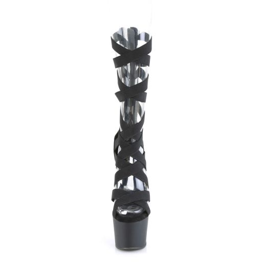 Image of Pleaser ADORE-700-48 Blk Elastic Band-Faux Leather/Blk Matte 7 Inch Heel 2 3/4 Inch PF Criss Cross Bootie Sandal Back Zip