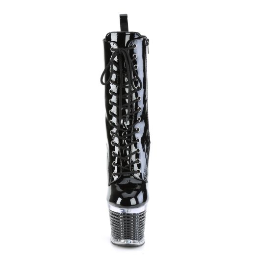 Product image of Pleaser SPECTATOR-1040 Blk Pat/Clr-Blk 7 Inch Heel 3 Inch Textured PF Lace-Up Front Ankle Boot Side Zip
