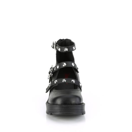 Product image of Demonia BRATTY-30 Blk Vegan Leather 2 3/4 Inch Heel 1 Inch Platform Ankle High Strappy Shoe