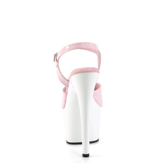 Product image of Pleaser ADORE-709 B. Pink Pat/Wht 7 Inch Heel 2 3/4 Inch PF Ankle Strap Sandal