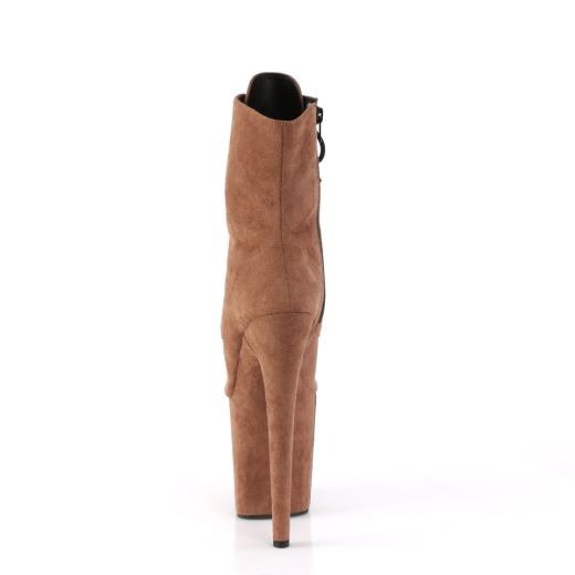 Product image of Pleaser FLAMINGO-1021FS Caramel Faux Suede/Caramel Faux Suede 8 Inch Heel 4 Inch PF Peep Toe Lace-Up Ankle Boot Side Zip