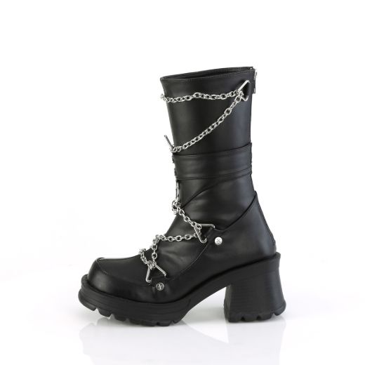 Product image of Demonia BRATTY-120 Blk Vegan Leather 2 3/4 Inch Heel 1 Inch Platform Mid-Calf Boot Back Zip