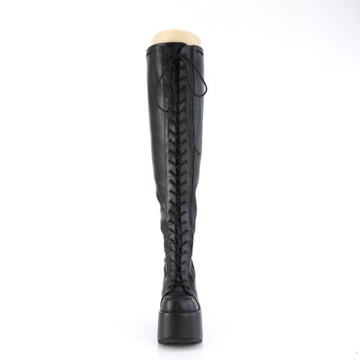 Product image of Demonia CAMEL-300WC Blk Str Vegan Leather 5 Inch Chunky Heel 3 Inch PF Wide Calf Thigh-High BootOutside Zip