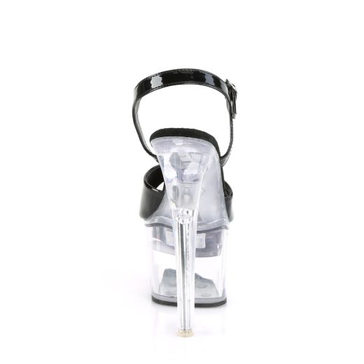 Product image of Pleaser Flashdance-709 Black Patent/Clear, 7 inch (17.8 cm) Heel, 2 3/4 inch (7 cm) Platform Sandal Shoes