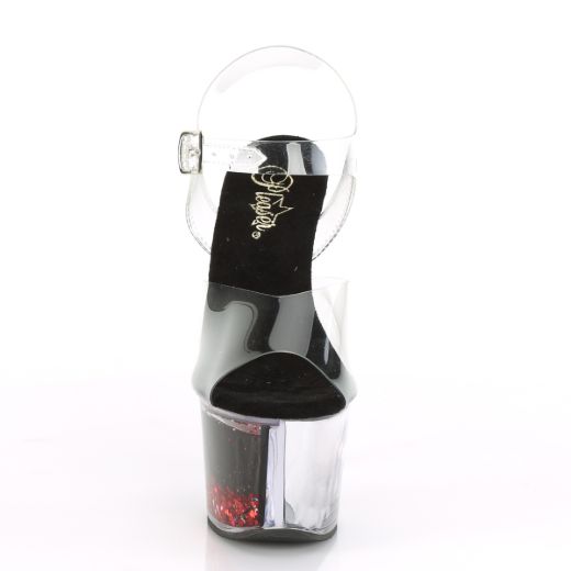 Product image of Pleaser Sky-308Whg Clear/Black-Red Glitter, 7 inch (17.8 cm) Heel, 2 3/4 inch (7 cm) Platform Sandal Shoes
