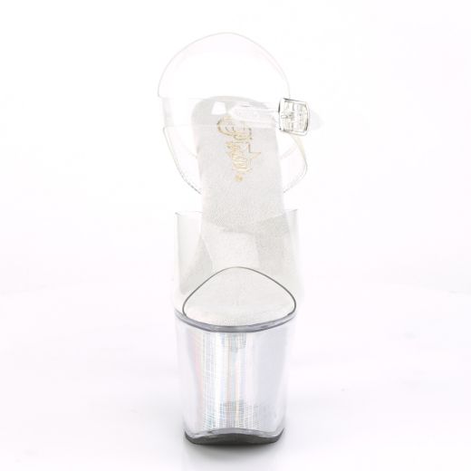 Product image of Pleaser Flashdance-708Sch Clear/Silver Hologram, 7 inch (17.8 cm) Scalloped Heel, 3 1/4 inch (8.3 cm) Platform Sandal Shoes
