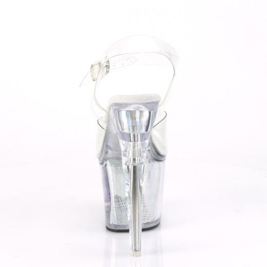 Product image of Pleaser Flashdance-708Sch Clear/Silver Hologram, 7 inch (17.8 cm) Scalloped Heel, 3 1/4 inch (8.3 cm) Platform Sandal Shoes