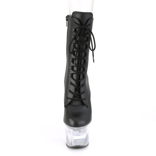Product image of Pleaser Flashdance-1020-7 Black Faux Leather/Clear, 7 inch (17.8 cm) Heel, 2 3/4 inch (7 cm) Platform Ankle Boot