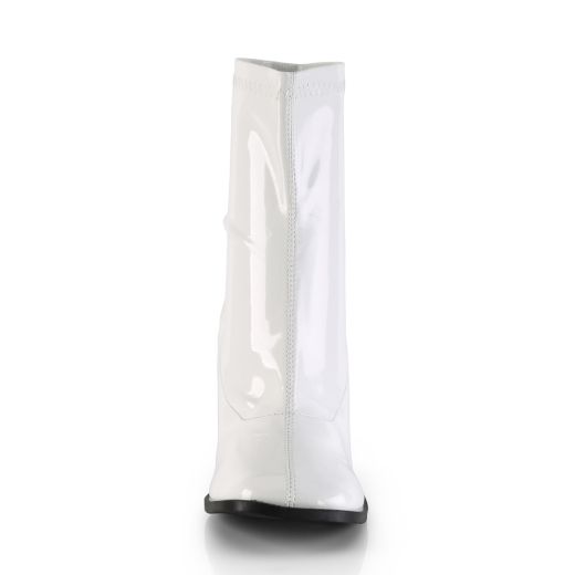 Product image of Funtasma Gogo-150 White Stretch Patent, 3 inch (7.6 cm) Block Heel Ankle Boot