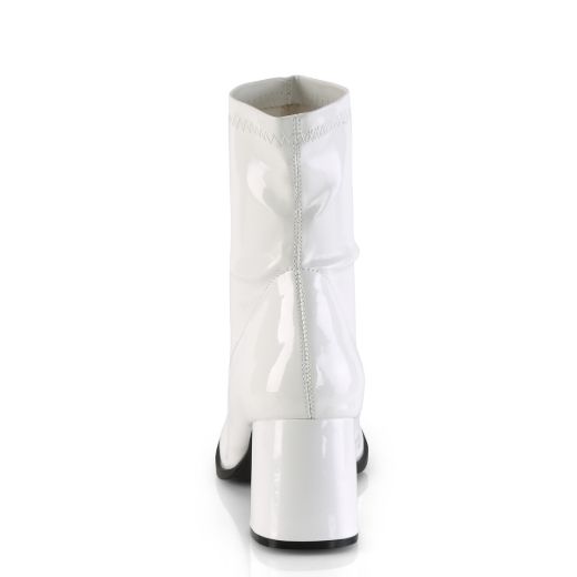Product image of Funtasma Gogo-150 White Stretch Patent, 3 inch (7.6 cm) Block Heel Ankle Boot