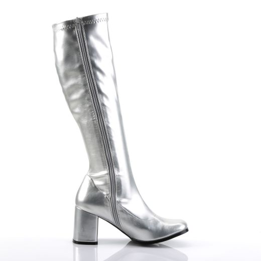 Product image of Funtasma Gogo-300 Silver Met. Stretch Pu, 3 inch (7.6 cm) Heel Knee High Boot