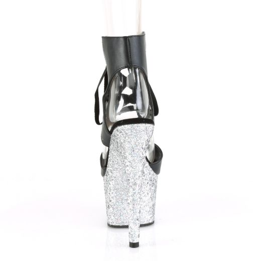 Product image of Pleaser ADORE-700-14LG Black Faux Leather/Silver Multicolour Glitter 7 inch (17.8 cm) Heel 2 3/4 inch (7 cm) Platform Front Lace-Up Sandal Shoes