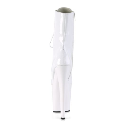 Product image of Pleaser XTREME-1020 White Patent/White 8 inch (20.4 cm) Heel 4 inch (10.2 cm) Platform Lace-Up Ankle Boot Side Zip