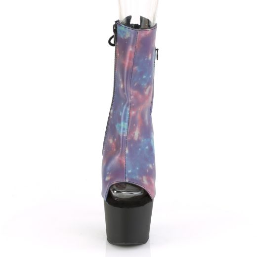 Product image of Pleaser ADORE-1018REFL Purple-Blue Reflective/Black Matte 7 inch (17.8 cm) Heel 2 3/4 inch (7 cm) Platform Open Toe/Heel Ankle Boot Side Zip