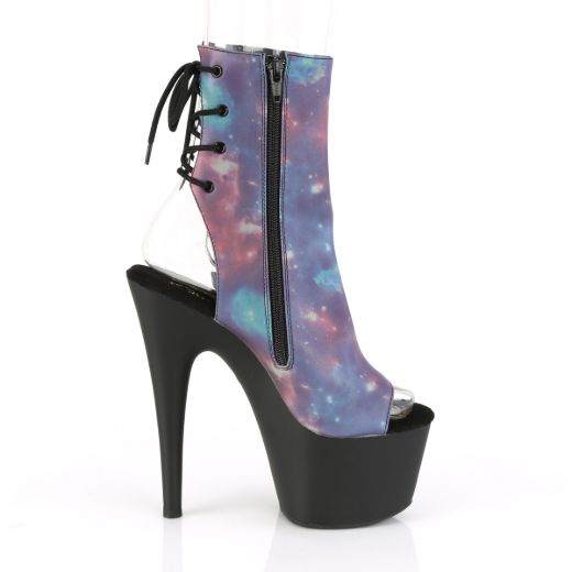 Product image of Pleaser ADORE-1018REFL Purple-Blue Reflective/Black Matte 7 inch (17.8 cm) Heel 2 3/4 inch (7 cm) Platform Open Toe/Heel Ankle Boot Side Zip