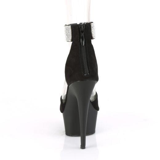 Product image of Pleaser DELIGHT-625 Black Faux Suede/Black Matte 6 inch (15.2 cm) Heel 1 3/4 inch (4.5 cm) Platform D'orsay Sandal With  Rhinestones Back Zip Shoes