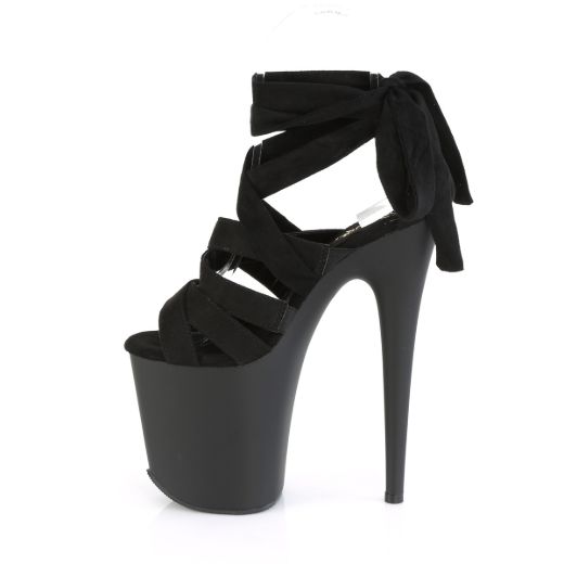 Product image of Pleaser FLAMINGO-876 Black Faux Suede/Black Matte 8 inch (20 cm) Heel 4 inch (10 cm) Platform Criss Cross Ankle Wrap Sandal Shoes