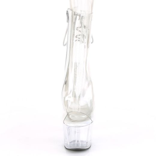 Product image of Pleaser ADORE-1018C Clear/Clear 7 inch (17.8 cm) Heel 2 3/4 inch (7 cm) Platform Open Toe/Heel Ankle Boot Side Zip