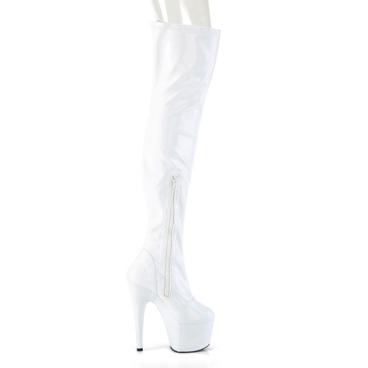 Product image of Pleaser ADORE-3000HWR White Stretch Holographic/White Holographic 7 inch (17.8 cm) Heel 2 3/4 inch (7 cm) Platform Stretch Thigh Boot Side Zip Thigh High Boot