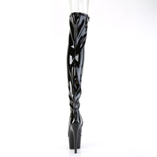Product image of Pleaser ADORE-3011 Black Stretch Patent/Black 7 inch (17.8 cm) Heel 2 3/4 inch (7 cm) Platform Peep Toe Thigh High Boot Side Zip