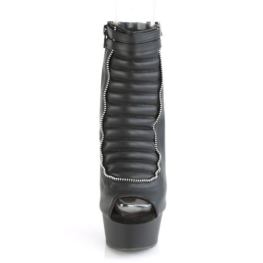 Product image of Pleaser DELIGHT-600-18 Black Faux Leather/Black Matte 6 inch (15.2 cm) Heel 1 3/4 inch (4.5 cm) Platform Open Toe/Heel Ankle Boot Side Zip