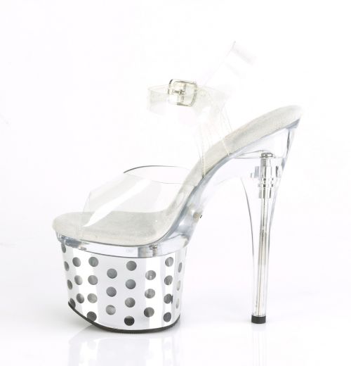 Product image of Pleaser DISCOLITE-708DOTS Clear/Silver Chrome 7 inch (17.8 cm) Heel 3 inch (7.6 cm) Platform Led Illuminated Ankle Strap Sandal