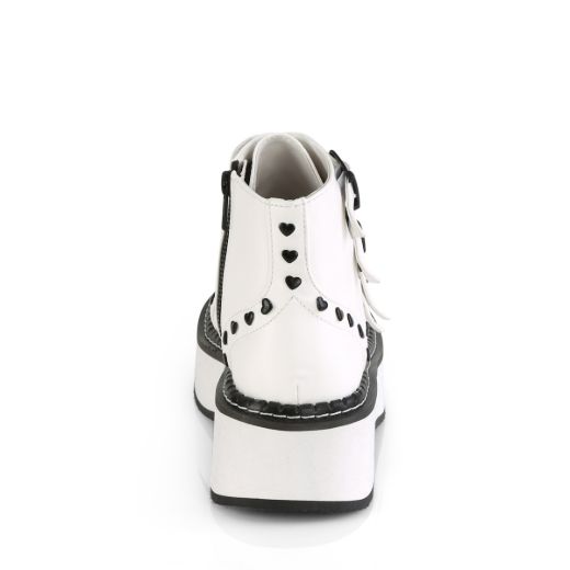 Product image of Demonia EMILY-315 White Vegan Faux Leather 2 inch Platform Lace-Up Front/Buckles Straps Ankle Boot Side Zip