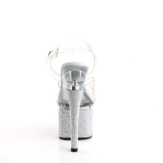 Product image of Pleaser ESTEEM-708DM Clear/Clear-Silver Rhinestones 7 inch (17.8 cm) Heel 3 inch (7.6 cm) Platform Ankle Strap Sandal With Rs Shoes
