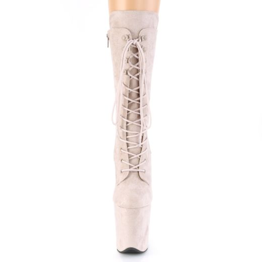 Product image of Pleaser FLAMINGO-1050FS Nude Faux Suede/Nude Faux Suede 8 inch (20 cm) Heel 4 inch (10 cm) Platform Lace-Up Front Mid Calf Boot Side Zip