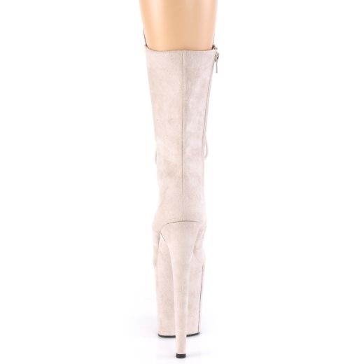 Product image of Pleaser FLAMINGO-1050FS Nude Faux Suede/Nude Faux Suede 8 inch (20 cm) Heel 4 inch (10 cm) Platform Lace-Up Front Mid Calf Boot Side Zip