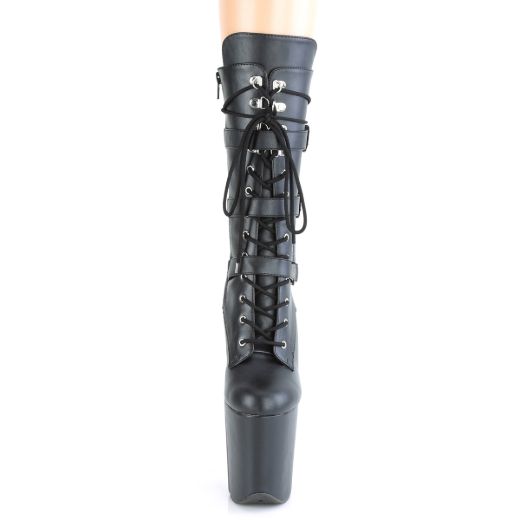 Product image of Pleaser FLAMINGO-1053 Black Faux Leather/Black Faux Leather 8 inch (20 cm) Heel 4 inch (10 cm) Platform Lace-Up Front Mid Calf Boot Side Zip