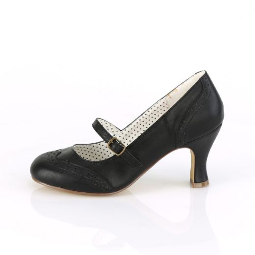 Product image of Pin Up Couture FLAPPER-32 Black Faux Leather 3 inch (7.5 cm) Kitten Heel Round Toe Maryjane Pump Court Pump Shoes