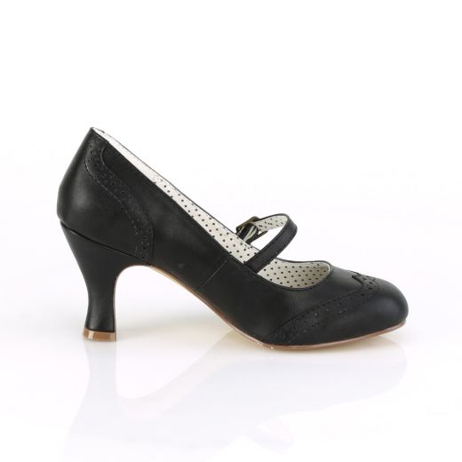 Product image of Pin Up Couture FLAPPER-32 Black Faux Leather 3 inch (7.5 cm) Kitten Heel Round Toe Maryjane Pump Court Pump Shoes