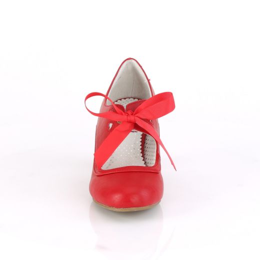 Product image of Pin Up Couture WIGGLE-32 Red Faux Leather 2 1/2 inch (6.5 cm) Cuben Heel Heel Mary Jane Pump With Ribbon Tie Court Pump Shoes