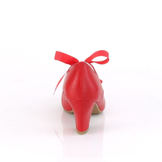 Product image of Pin Up Couture WIGGLE-32 Red Faux Leather 2 1/2 inch (6.5 cm) Cuben Heel Heel Mary Jane Pump With Ribbon Tie Court Pump Shoes