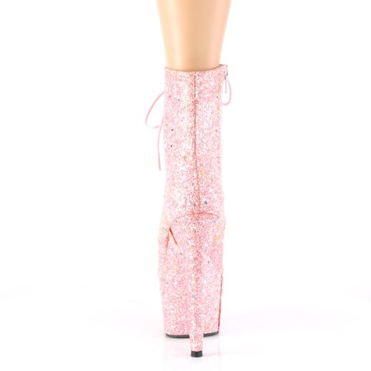 Product image of Pleaser ADORE-1020GDLG Pink Multicolour Glitter/Pink Multicolour Glitter 7 inch (17.8 cm) Heel 2 3/4 inch (7 cm) Platform Lace-Up Front Ankle Boot Side Zip