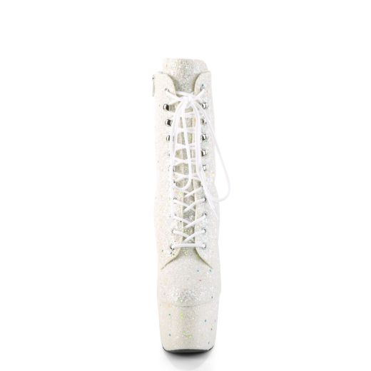Product image of Pleaser ADORE-1020GDLG Whtie Multicolour Glitter/White Multicolour Glitter 7 inch (17.8 cm) Heel 2 3/4 inch (7 cm) Platform Lace-Up Front Ankle Boot Side Zip