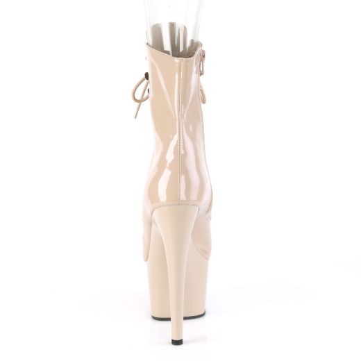 Product image of Pleaser ADORE-1021 Nude Patent/Nude 7 inch (17.8 cm) Heel 2 3/4 inch (7 cm) Platform Peep Toe Lace-Up Ankle Boot Side Zip