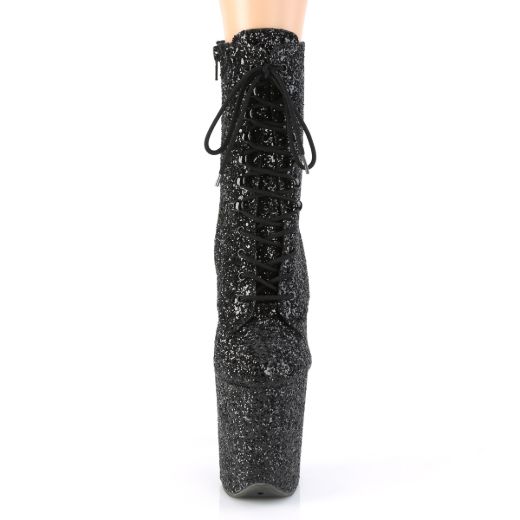 Product image of Pleaser FLAMINGO-1020GWR Black Glitter/Black Glitter 8 inch (20 cm) Heel 4 inch (10 cm) Platform Lace-Up Glitter Ankle Boot Side Zip