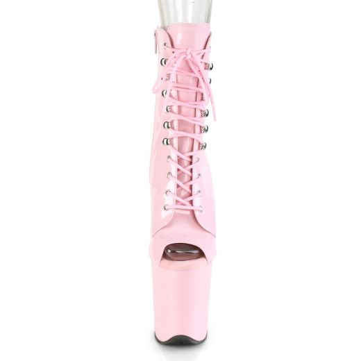 Product image of Pleaser FLAMINGO-1021 Baby Pink Patent/Baby Pink 8 inch (20 cm) Heel 4 inch (10 cm) Platform Lace-Up Glitter Ankle Boot Side Zip