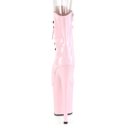 Product image of Pleaser FLAMINGO-1021 Baby Pink Patent/Baby Pink 8 inch (20 cm) Heel 4 inch (10 cm) Platform Lace-Up Glitter Ankle Boot Side Zip